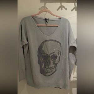 NWT Venti6 Rhinestone Skull Sweater
